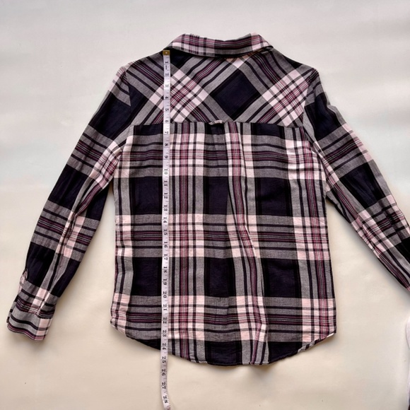 Zara Basic Botton Down Navy Pink White Plaid Flannel Shirt. Size: M - Picture 8 of 12
